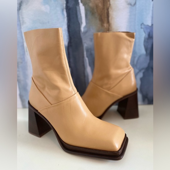 ASOS Rochelle Premium Leather Platform Heel Ankle Boots in Camel - Picture 10 of 12
